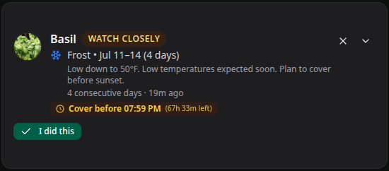 Frost risk alert